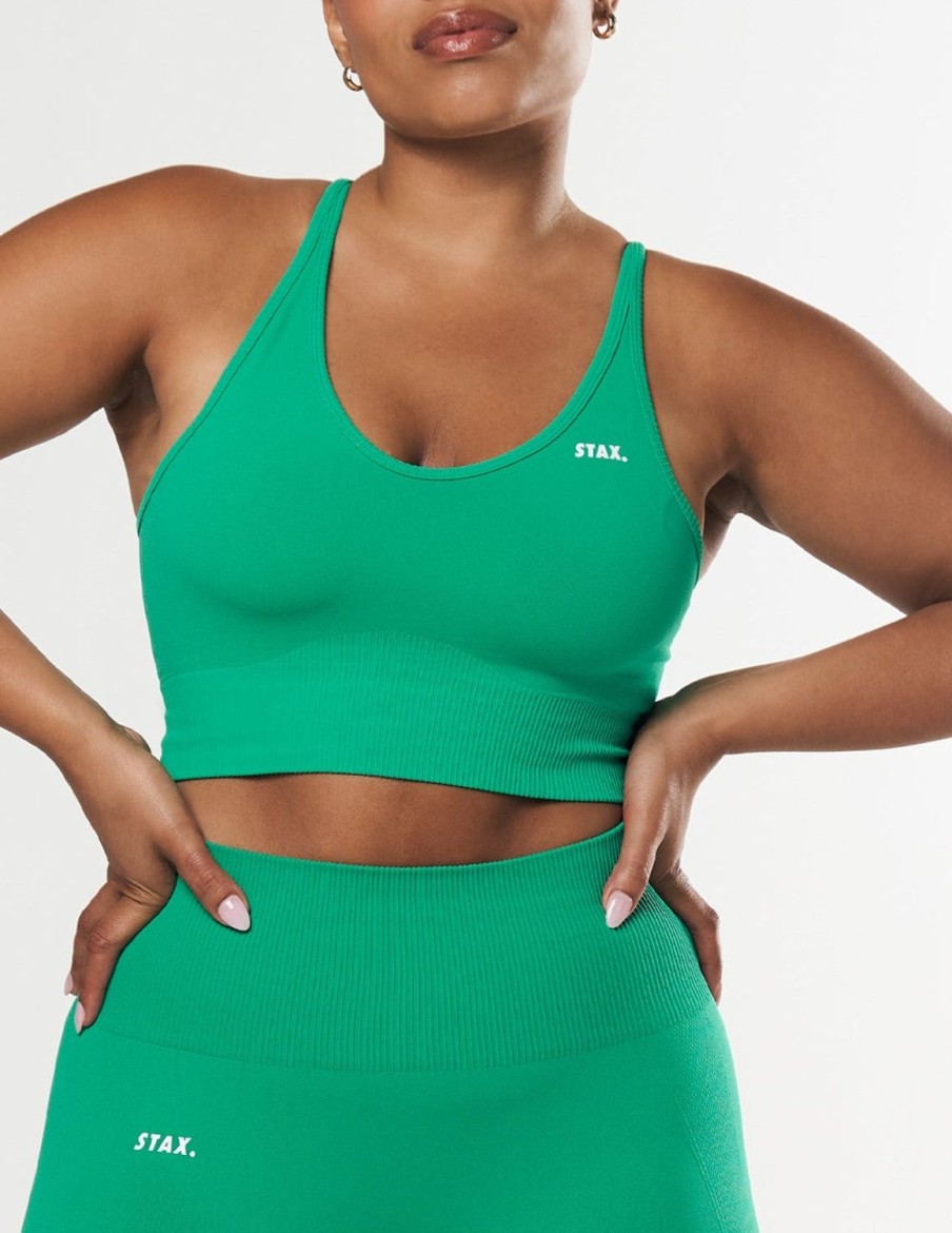 Women STAX Sports Bras & Crop Tops | Premium Seamless Summer Strappy Crop Green