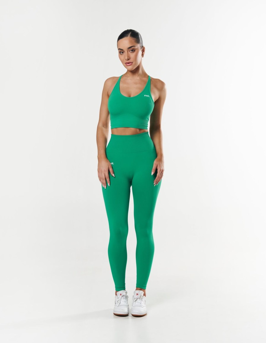 Women STAX Sports Bras & Crop Tops | Premium Seamless Summer Strappy Crop Green