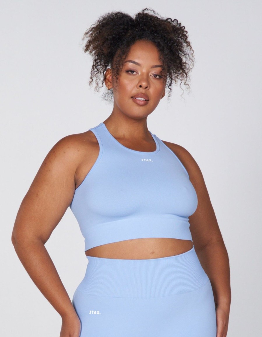 Women STAX Sports Bras & Crop Tops | Premium Seamless Favourites Cropped Singlet Baby Blue