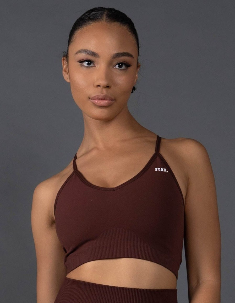 Women STAX Sports Bras & Crop Tops | Premium Seamless Strappy Crop V5.1 Umber