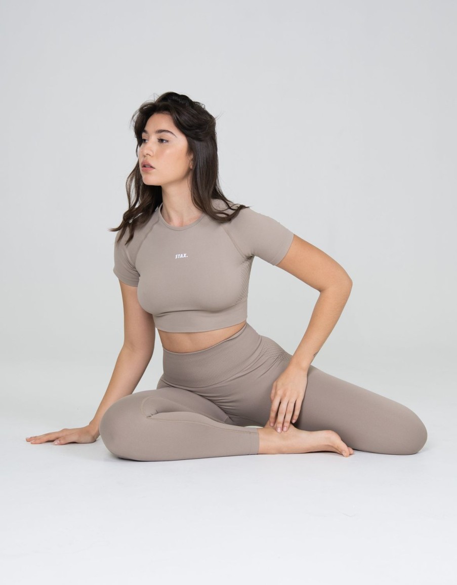 Women STAX Sports Bras & Crop Tops | Premium Seamless V6 Cropped Tee Akira (Beige)