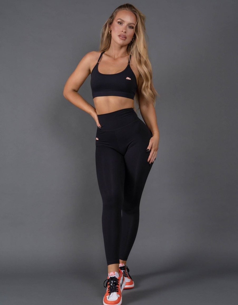 Women STAX Sports Bras & Crop Tops | Limited Edition Bb Cursive Logo Strappy Crop Black