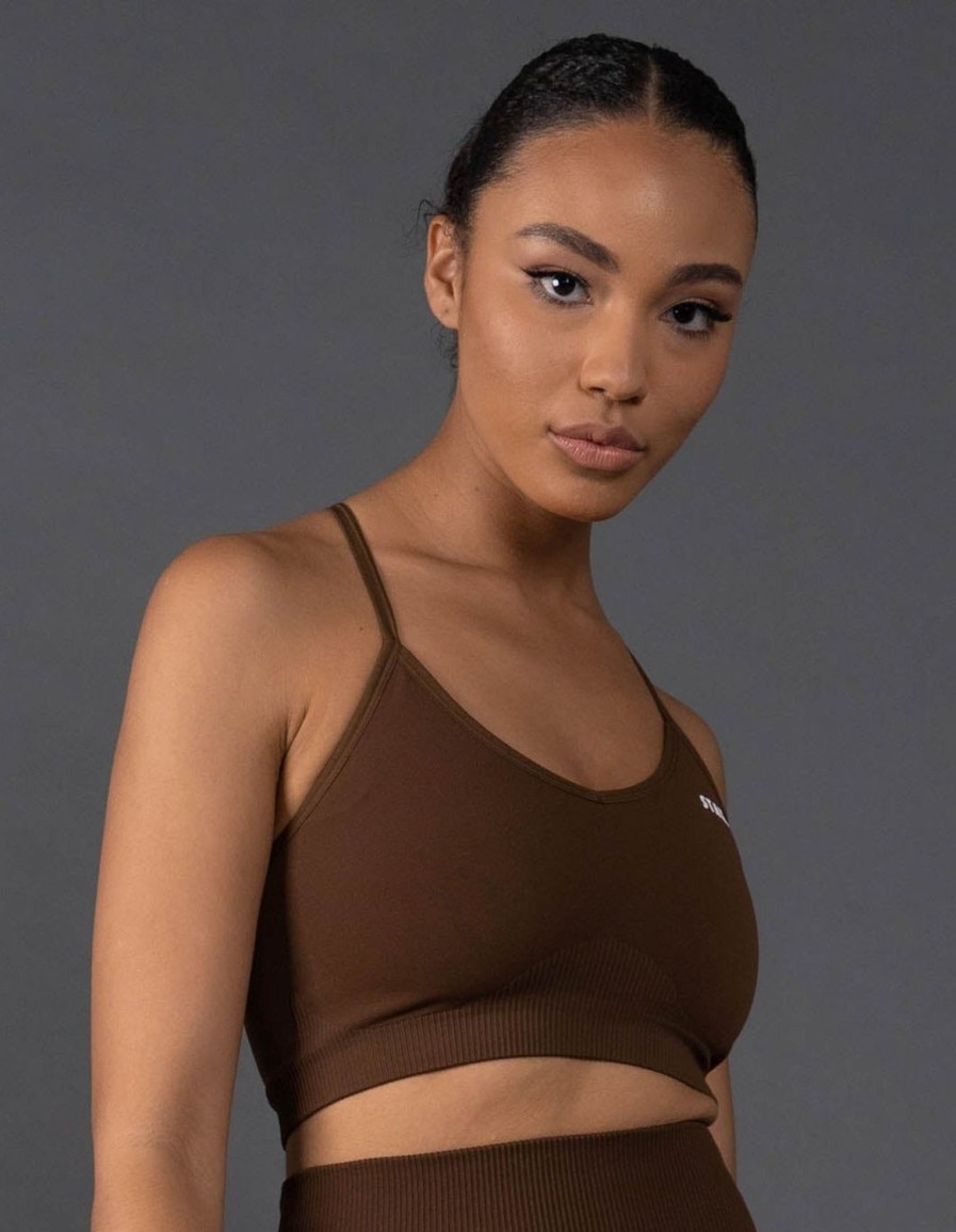 Women STAX Sports Bras & Crop Tops | Premium Seamless Strappy Crop V5.1 Bark