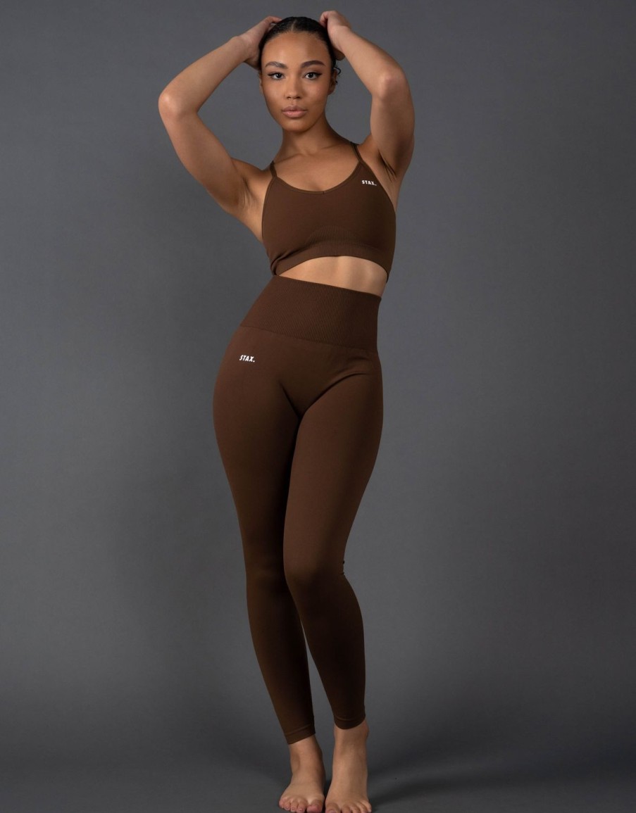 Women STAX Sports Bras & Crop Tops | Premium Seamless Strappy Crop V5.1 Bark