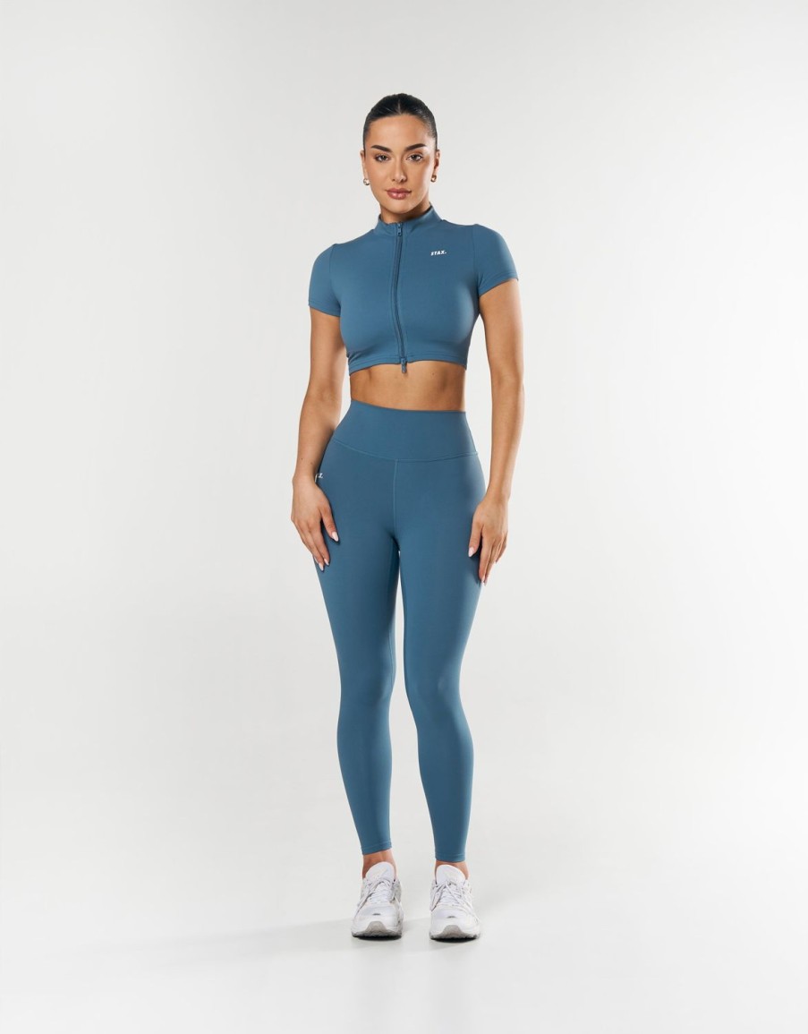 Women STAX Sports Bras & Crop Tops | Base Zip Crop Nandex Dark Blue