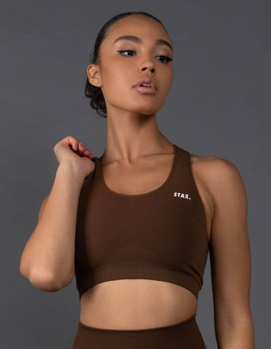 Women STAX Sports Bras & Crop Tops | Premium Seamless Racer Crop V5.1 Bark