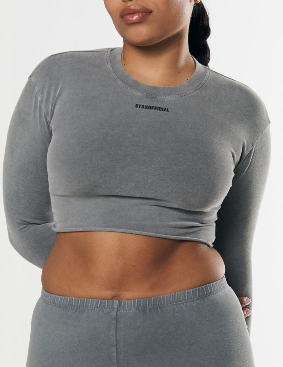 Women STAX Long Sleeve Tops | Oos Cropped Long Sleeve Stone