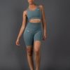 Women STAX Shorts | Premium Seamless Midi Bike Shorts V5.1 Mist (Blue/Grey)