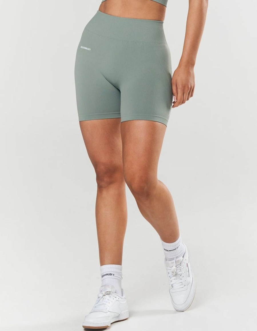 Women STAX Shorts | Seamless Midi Biker Shorts Blue