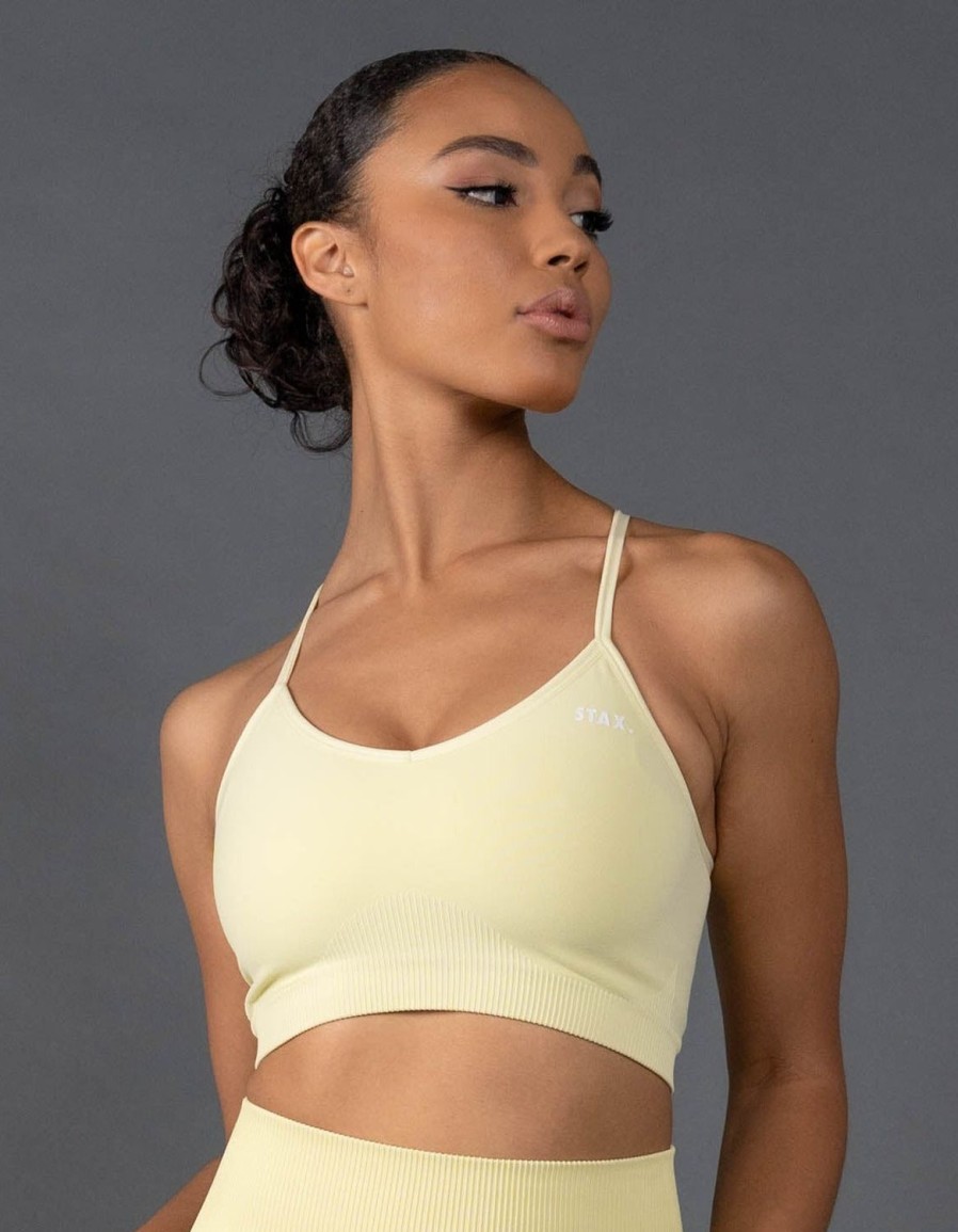 Women STAX Sports Bras & Crop Tops | Premium Seamless Strappy Crop V5.1 Lemon