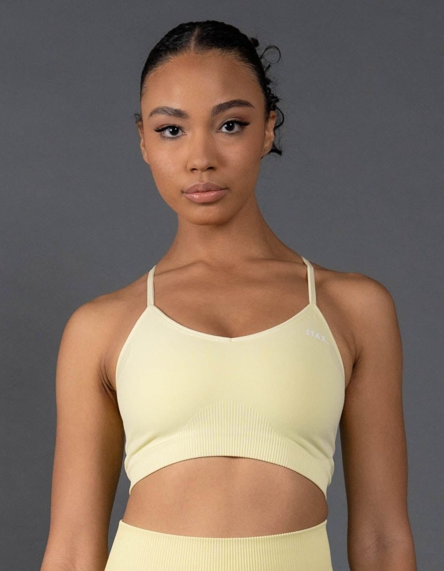 Women STAX Sports Bras & Crop Tops | Premium Seamless Strappy Crop V5.1 Lemon