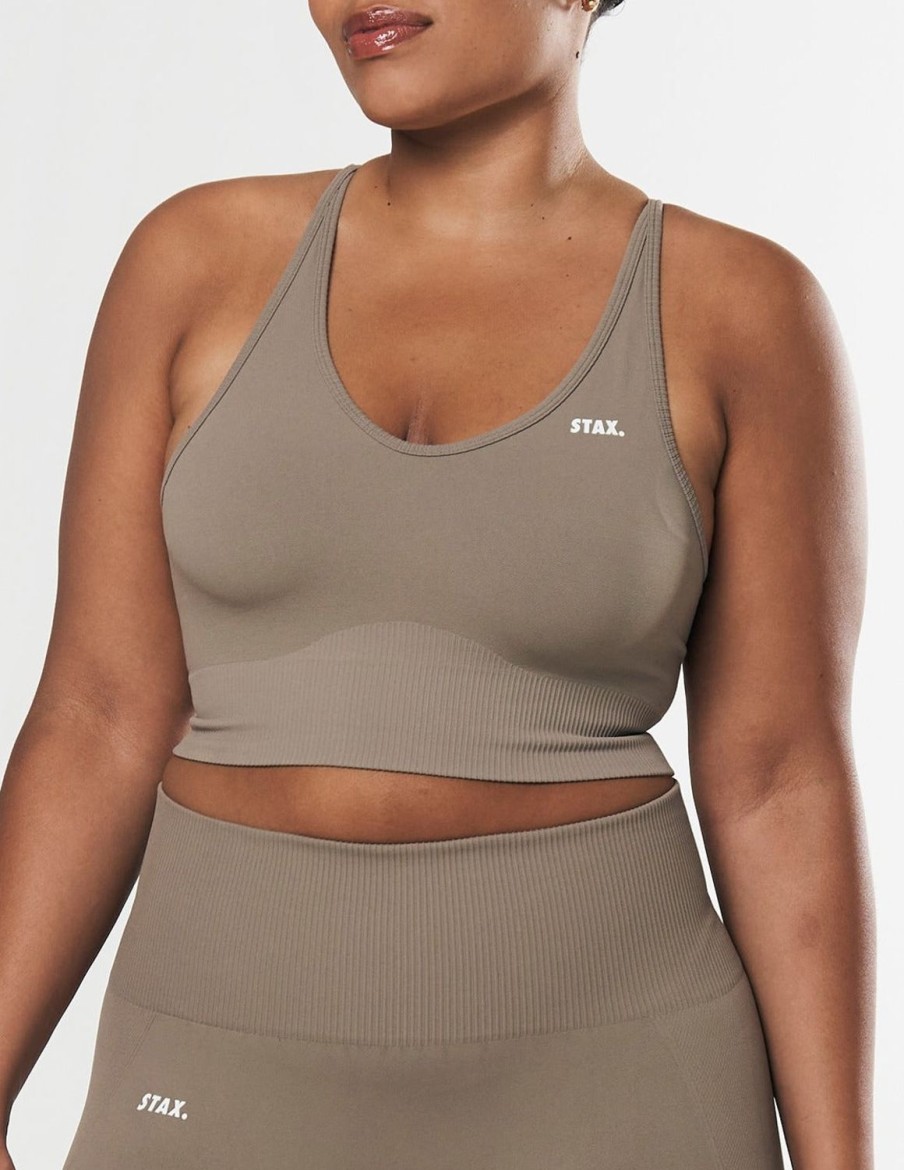 Women STAX Sports Bras & Crop Tops | Premium Seamless Summer Strappy Crop Brown