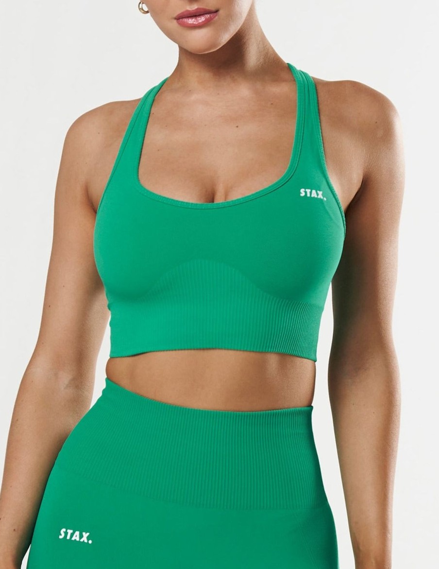 Women STAX Sports Bras & Crop Tops | Premium Seamless Summer Racer Crop Green