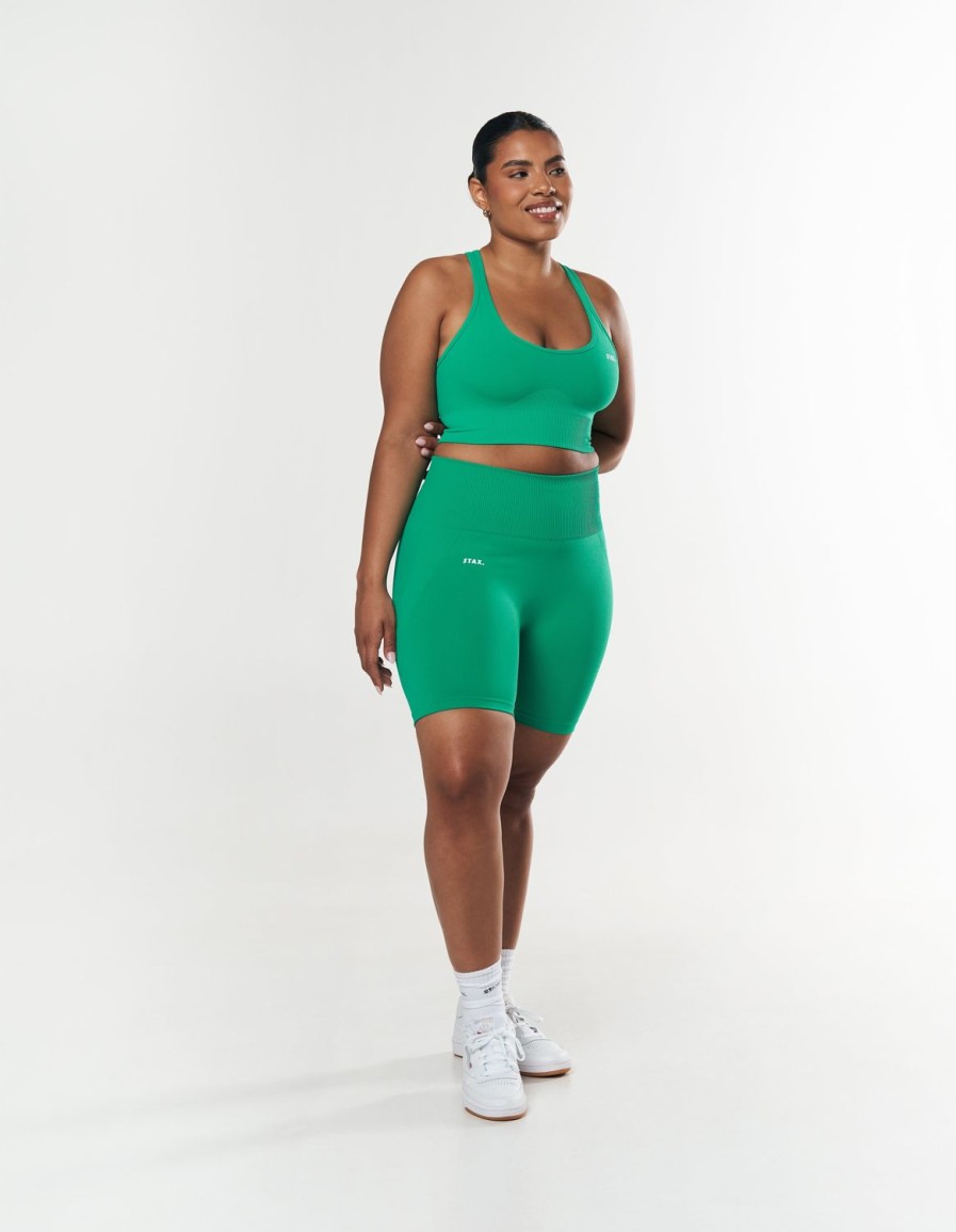 Women STAX Sports Bras & Crop Tops | Premium Seamless Summer Racer Crop Green