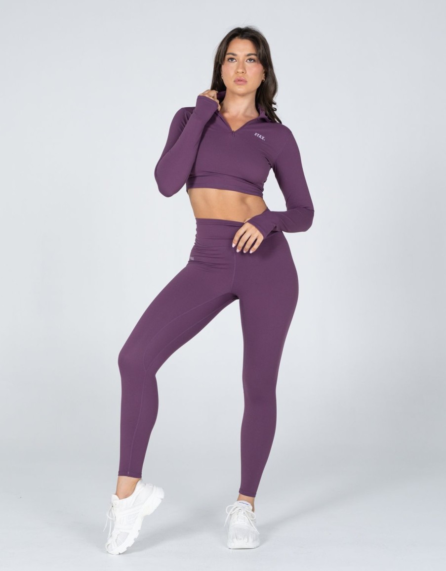 Women STAX Long Sleeve Tops | Long Sleeve Zip Crop Nandex Iris Purple