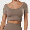 Women STAX Sports Bras & Crop Tops | Premium Seamless Scoop Tee Brown