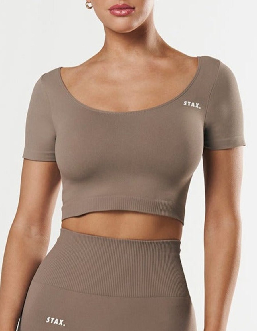 Women STAX Sports Bras & Crop Tops | Premium Seamless Scoop Tee Brown