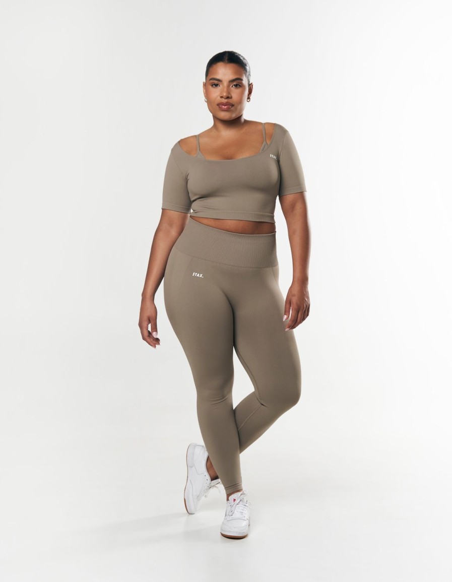 Women STAX Sports Bras & Crop Tops | Premium Seamless Scoop Tee Brown