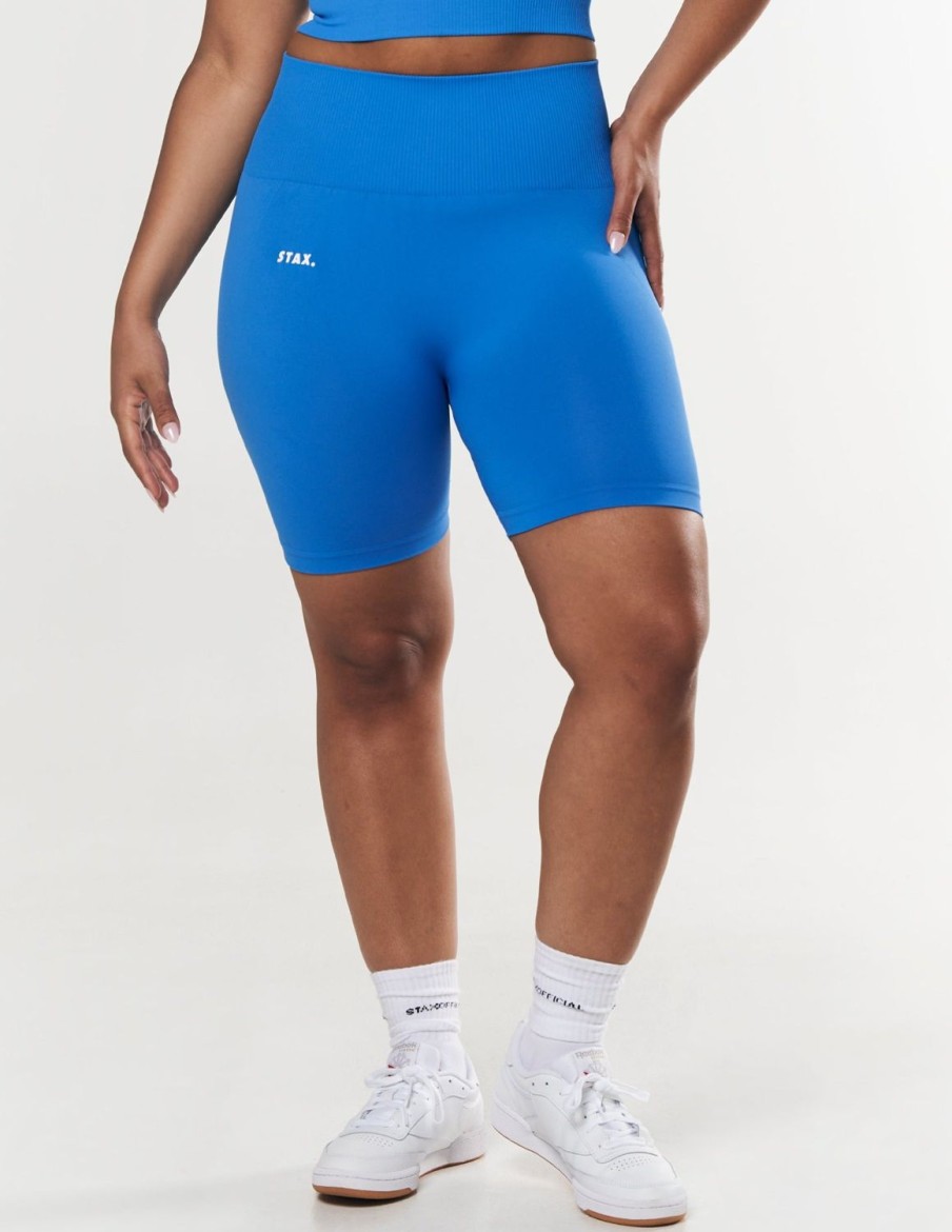 Women STAX Shorts | Premium Seamless Midi Bike Shorts Blue