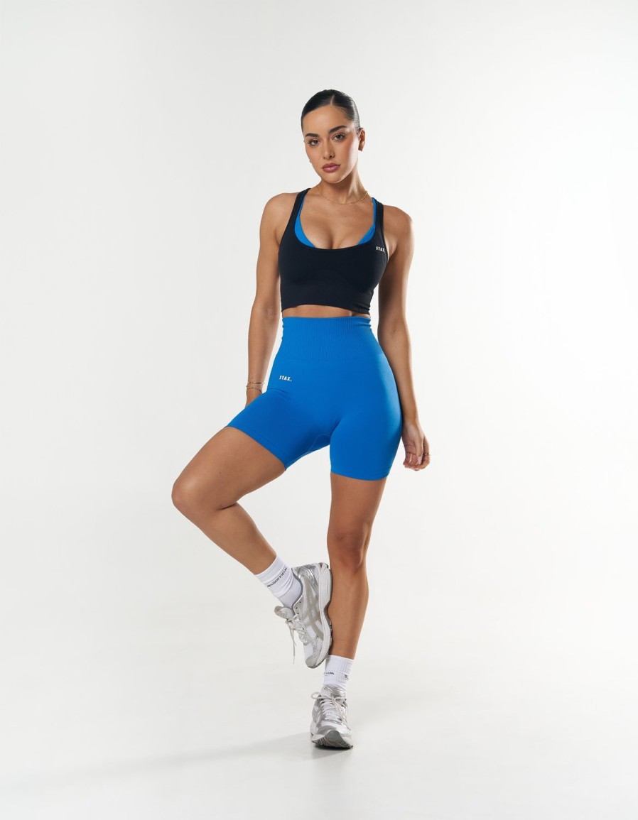 Women STAX Shorts | Premium Seamless Midi Bike Shorts Blue