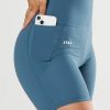 Women STAX Shorts | Phone Pocket Midi Bike Shorts Nandex Dark Blue