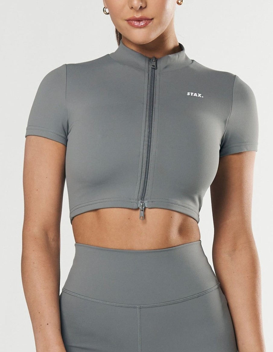 Women STAX Sports Bras & Crop Tops | Base Zip Crop Nandex Thyme