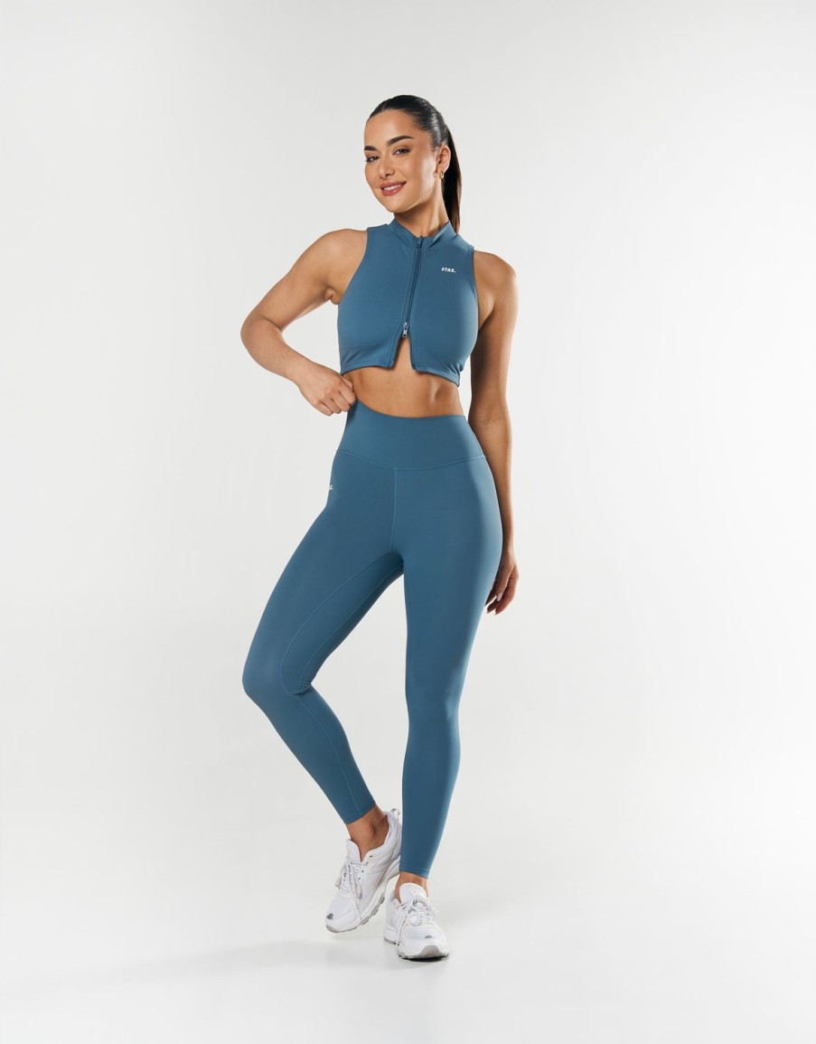 Women STAX Sports Bras & Crop Tops | Base Sleeveless Zip Tank Nandex Dark Blue