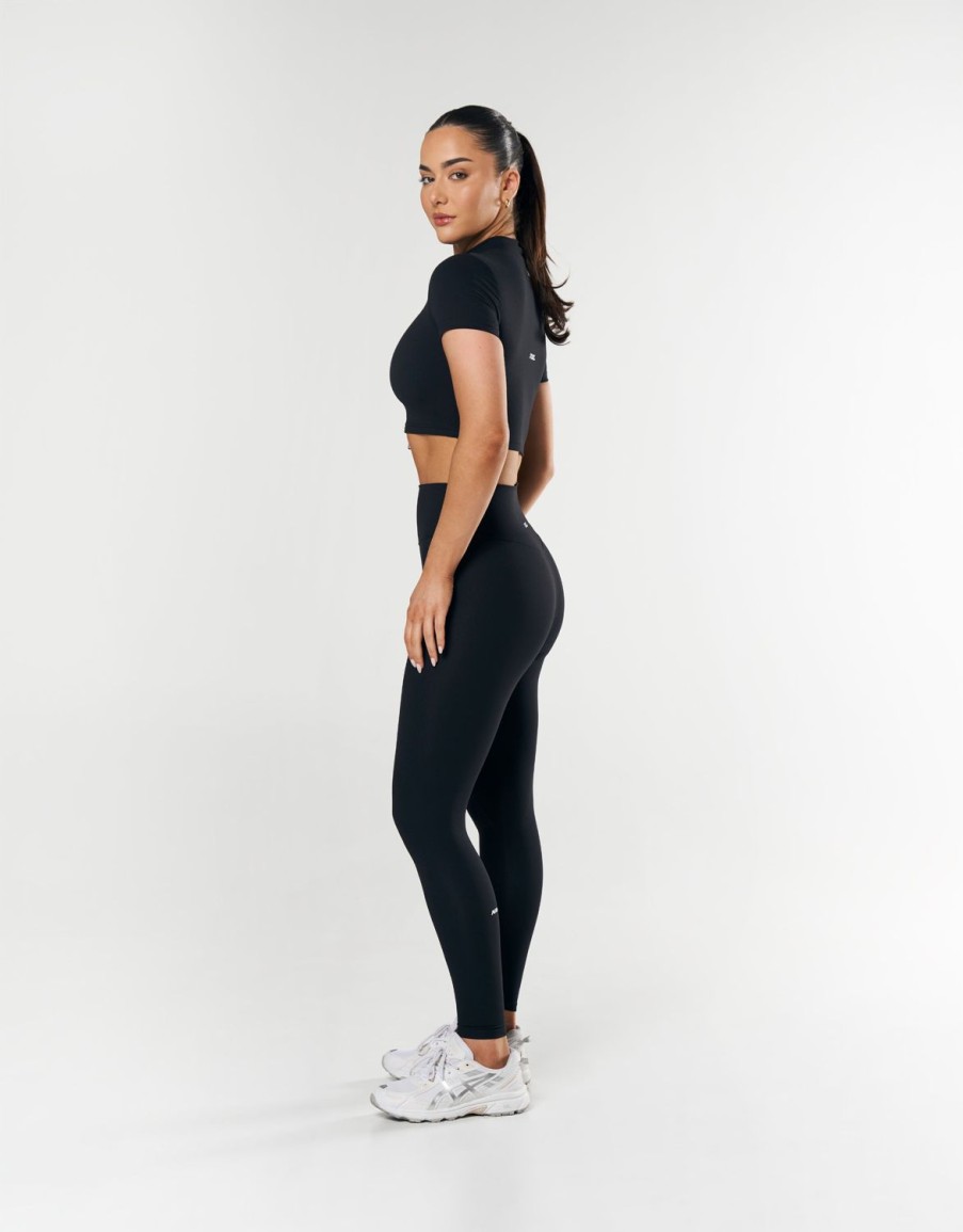 Women STAX Sports Bras & Crop Tops | Base Zip Crop Nandex Black