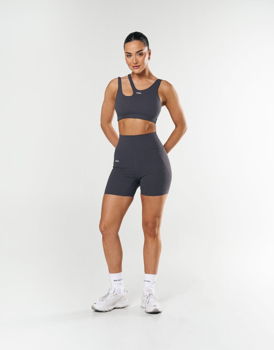 Women STAX Shorts | Phone Pocket Midi Bike Shorts Nandex Dark Grey