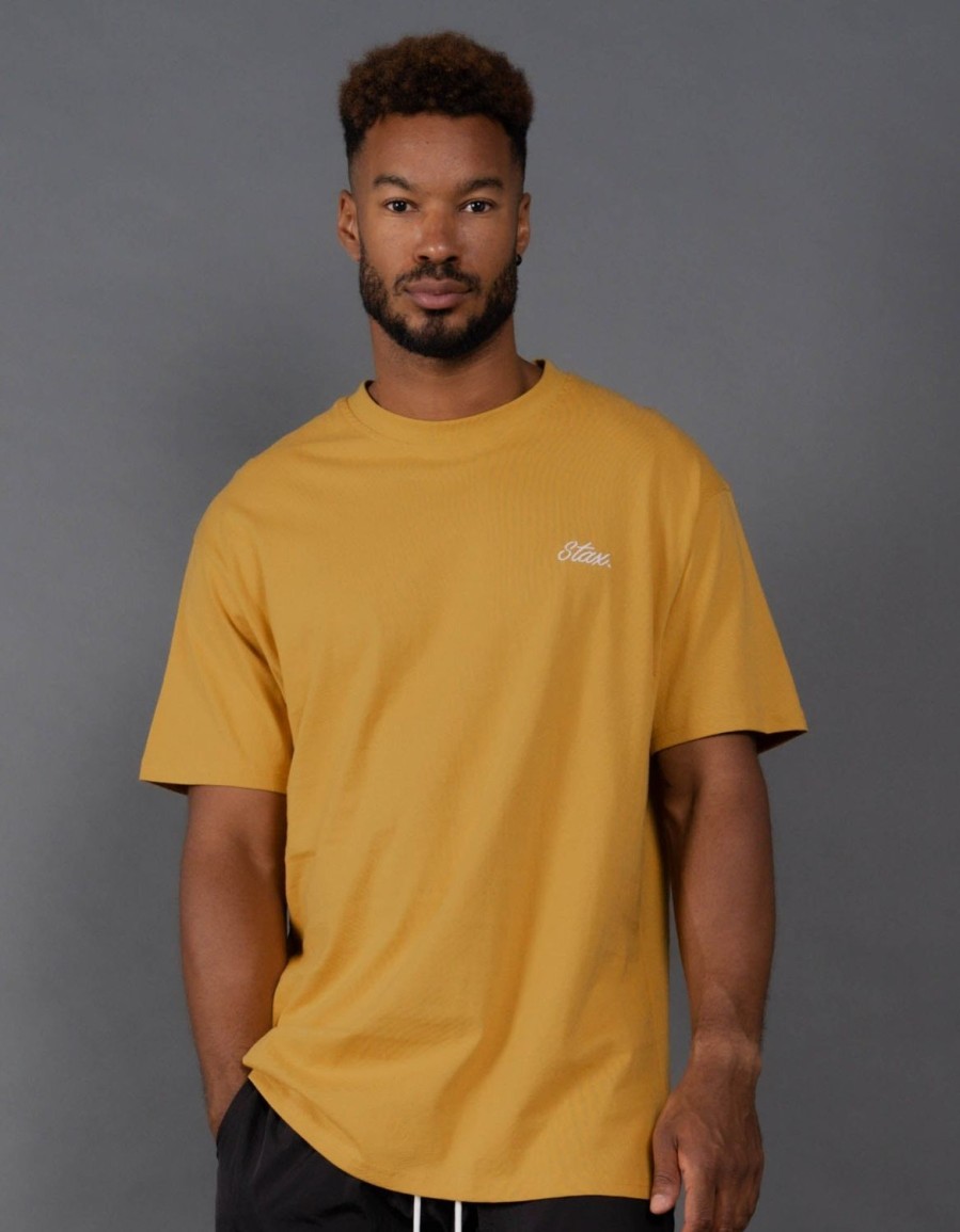 Men STAX T-Shirts & Vests | Mens Cursive Tee Dune (Mustard)