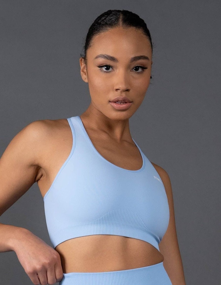 Women STAX Sports Bras & Crop Tops | Premium Seamless Racer Crop V5.1 Baby Blue