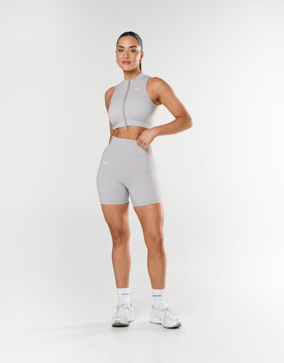 Women STAX Shorts | Phone Pocket Midi Bike Shorts Nandex Light Grey