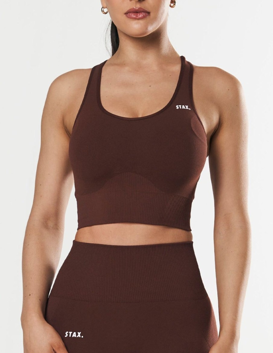 Women STAX Sports Bras & Crop Tops | Premium Seamless Racer Crop Umber