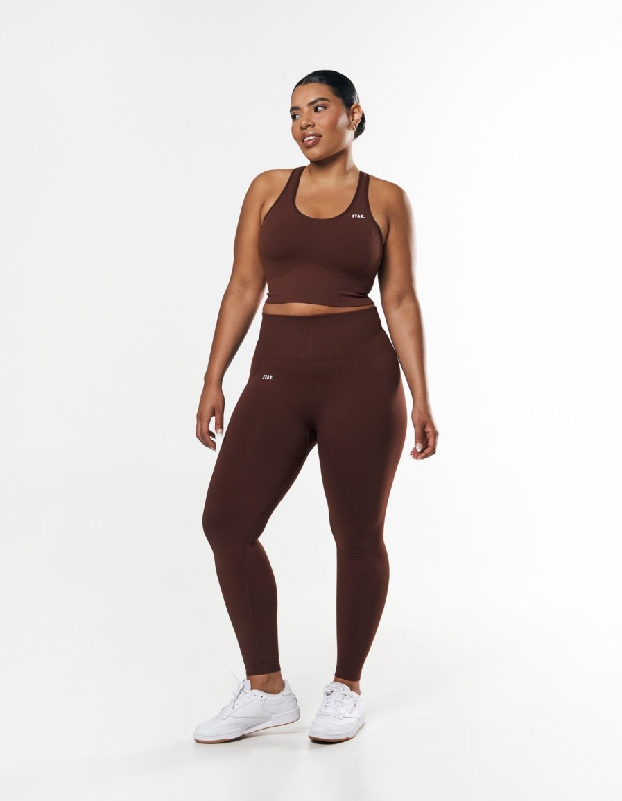 Women STAX Sports Bras & Crop Tops | Premium Seamless Racer Crop Umber