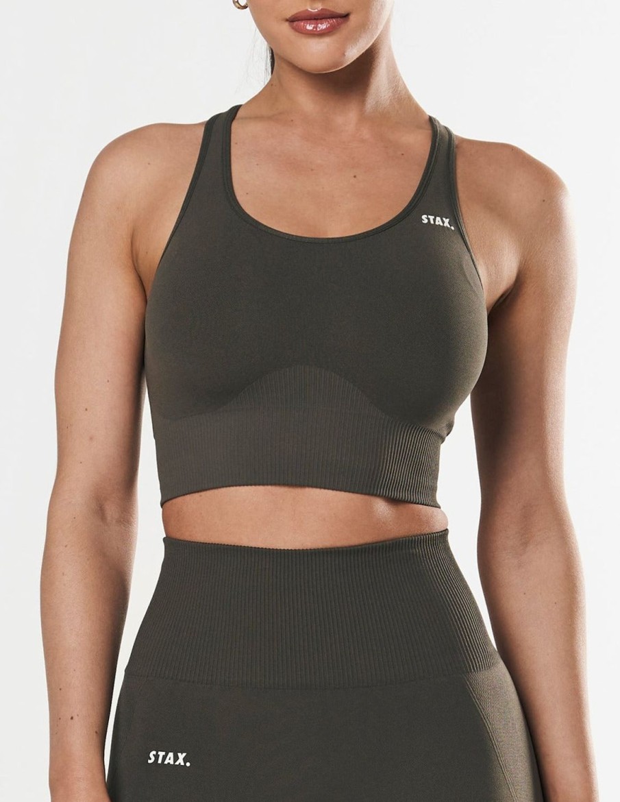 Women STAX Sports Bras & Crop Tops | Premium Seamless Racer Crop Dovetail