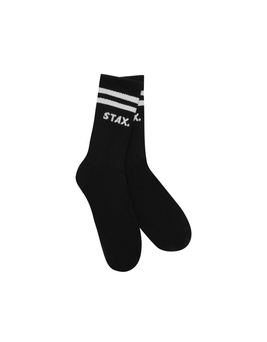 Women STAX Socks | Unisex Crew Socks Black Striped