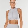 Women STAX Sports Bras & Crop Tops | Base Sleeveless Zip Tank Nandex Light Grey