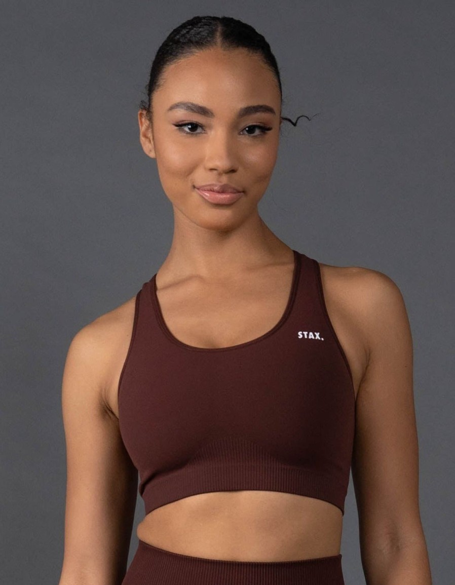 Women STAX Sports Bras & Crop Tops | Premium Seamless Racer Crop V5.1 Umber Brown