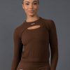 Women STAX Long Sleeve Tops | Premium Seamless Cut Out Long Sleeve Lounge V5.1 Bark