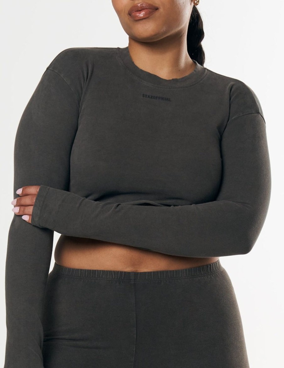 Women STAX Long Sleeve Tops | Oos Cropped Long Sleeve Ash