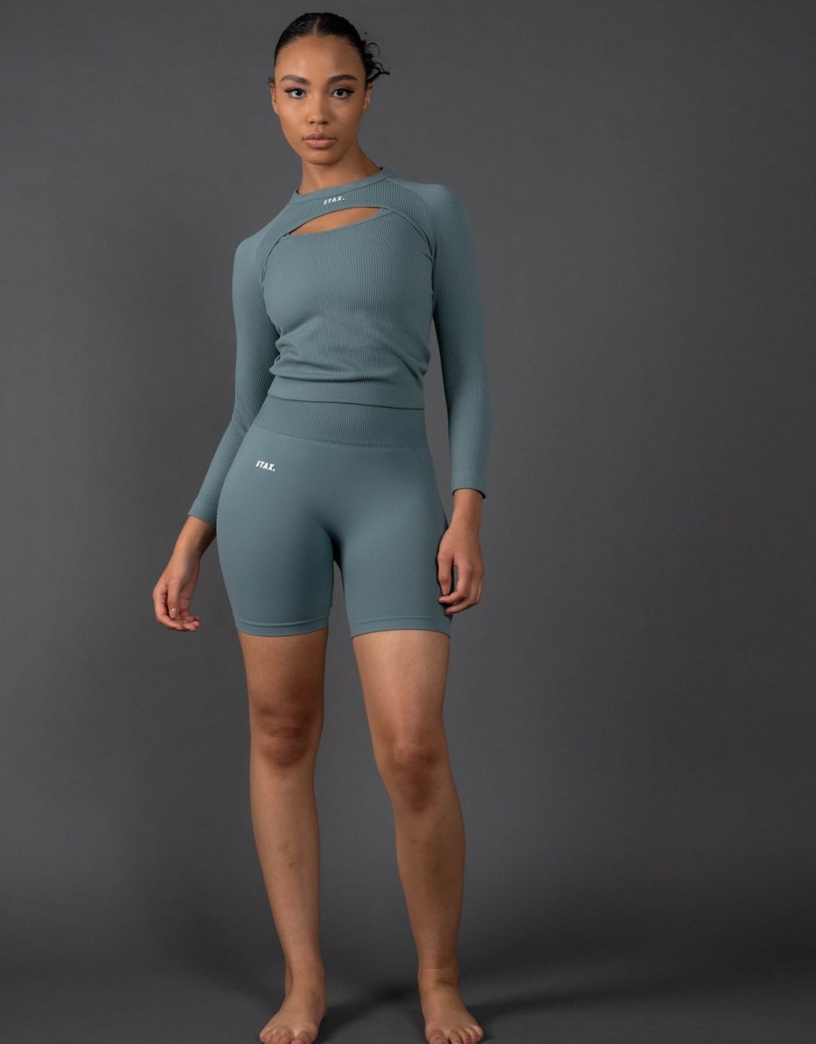 Women STAX Long Sleeve Tops | Premium Seamless Cut Out Long Sleeve Lounge V5.1 Mist