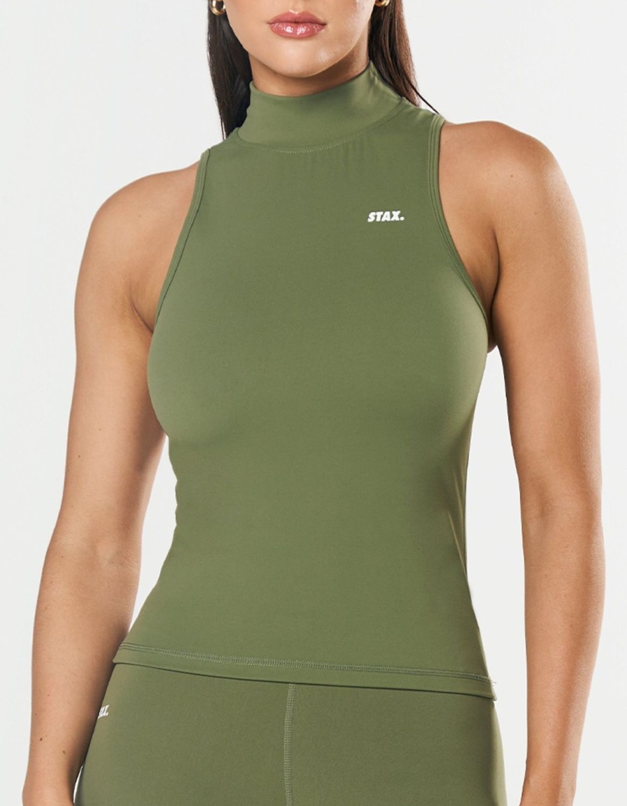 Women STAX Tanks & Singlets | High Neck Body Tank Nandex Khaki