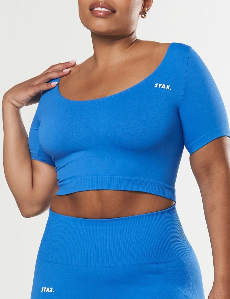 Women STAX Sports Bras & Crop Tops | Premium Seamless Scoop Tee Blue