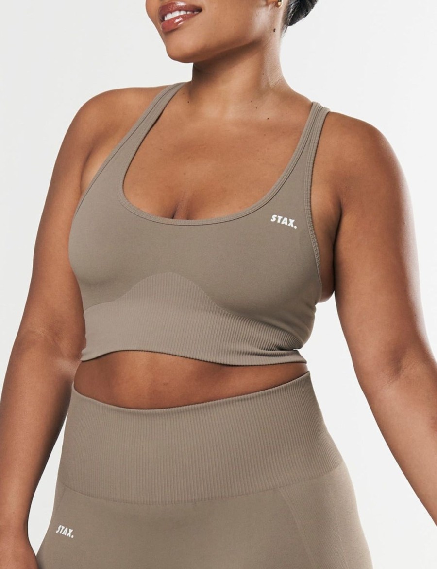 Women STAX Sports Bras & Crop Tops | Premium Seamless Summer Racer Crop Brown