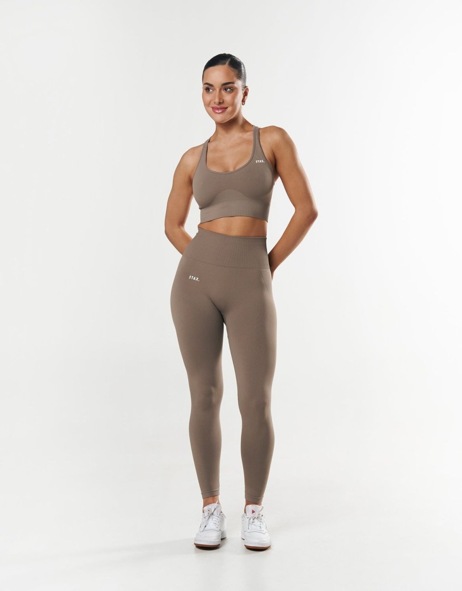 Women STAX Sports Bras & Crop Tops | Premium Seamless Summer Racer Crop Brown