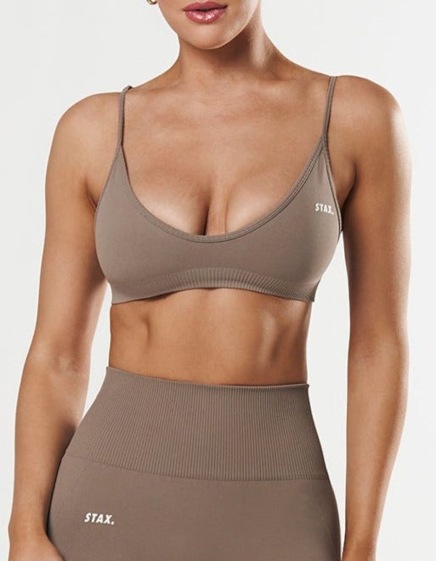 Women STAX Sports Bras & Crop Tops | Premium Seamless Summer Bralette Brown