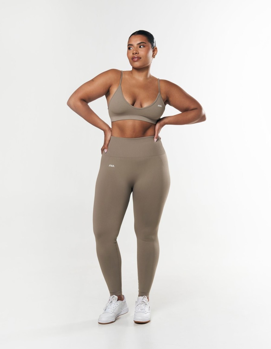 Women STAX Sports Bras & Crop Tops | Premium Seamless Summer Bralette Brown