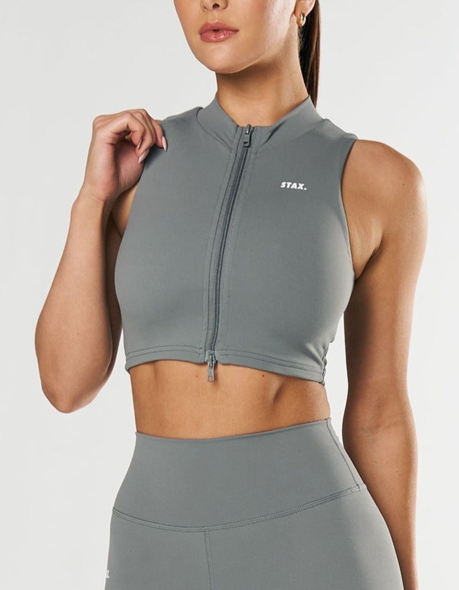 Women STAX Sports Bras & Crop Tops | Base Sleeveless Zip Tank Nandex Thyme