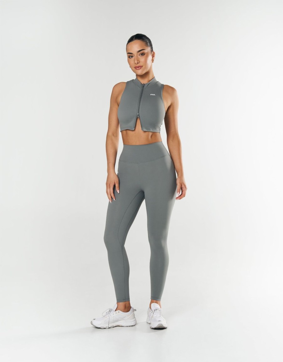 Women STAX Sports Bras & Crop Tops | Base Sleeveless Zip Tank Nandex Thyme