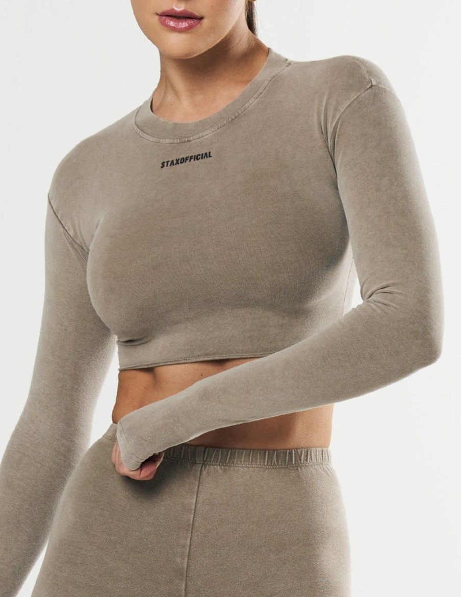 Women STAX Long Sleeve Tops | Oos Cropped Long Sleeve Earth